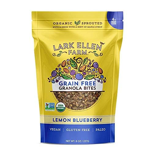 Lark Ellen Farm Grain-Free Granola Certified Organic Raw Sprouted Vegan Clusters Paleo &amp Crunchy Gluten-Free Bites for Cereal or Yogurt Lemon Blueberry 8 oz 6 Pack