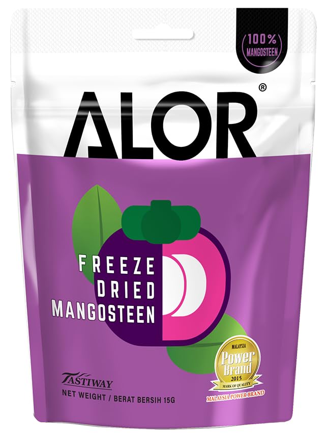 ALOR 100% Natural Dried Mangosteen – Exotic Fruit Snack – Unsweetened No Sugar Added Crunchy &amp Crispy Gluten-Free Vegan Healthy Freeze-Dried Tropical Fruit (15Grams x8 Packs - Mangosteen)