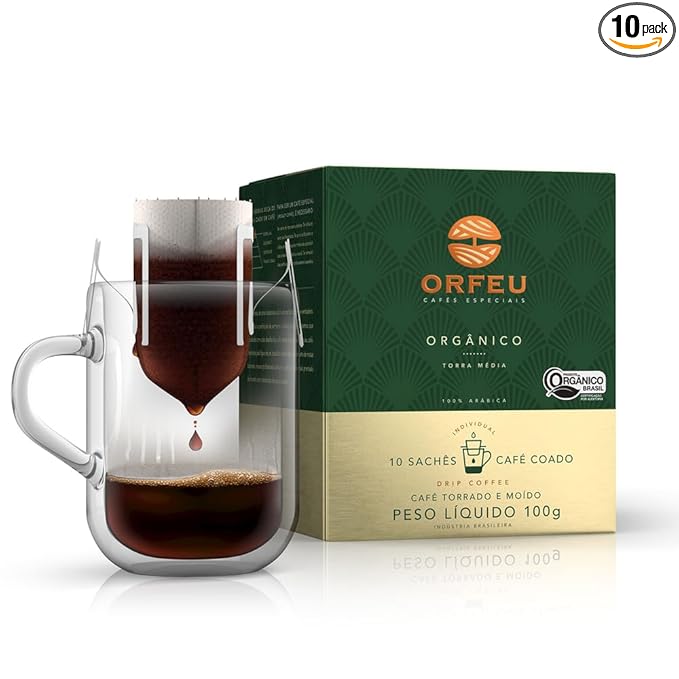 Orfeu Specialty Intense Coffee Drip Sachets – 100% Arabica Dark Roast Notes of Toasted Caramel &amp Fruit Jam – Low Acidity Velvety Body – 10 Sachets (3.52oz/100g)