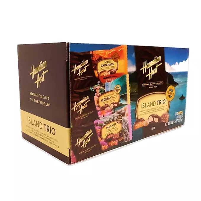 Hawaiian Host Island Trio – Maui Caramacs AlohaMacs Milk and MacNut Crunch – Chocolate Covered Macadamia Nut Gift Box – Premium Hawaiian Treats (30 Individually Wrapped Pieces)