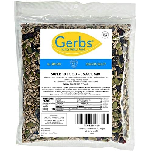 Gerbs Superfood Snack Mix 2 lbs. | Raw Seeds &amp Unsulfured Sweetened Dried Fruit Resealable Bag | Sweet-Tart Fruit Meets Crunchy Seeds | Top 14 Allergen-Free