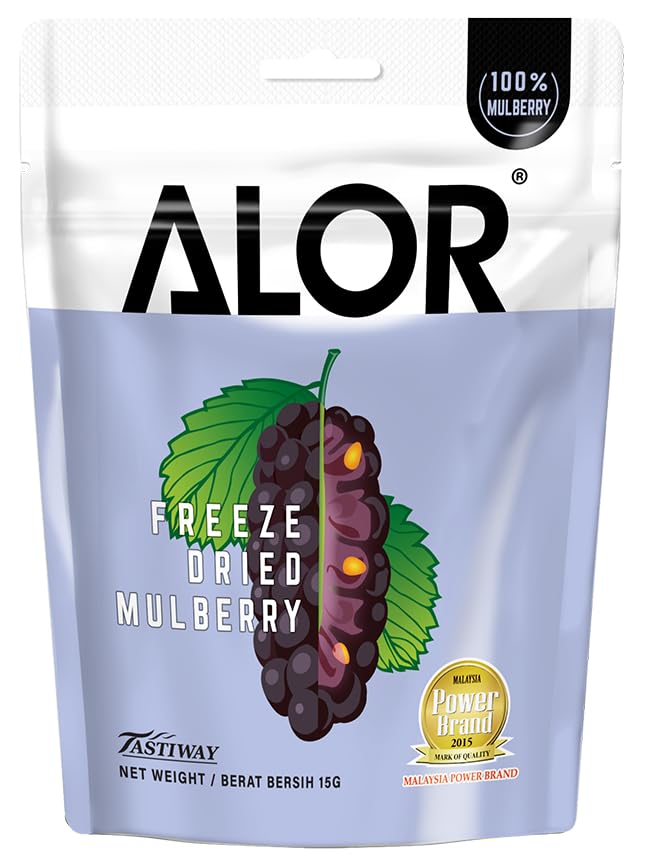 ALOR 100% Natural Dried Black Mulberries – Unsweetened No Sugar Added Antioxidant-Rich Superfruit Snack Crunchy Crispy &amp Gluten-Free Healthy Freeze-Dried Mulberries (15 Grams x 8 Packs-Mulbe