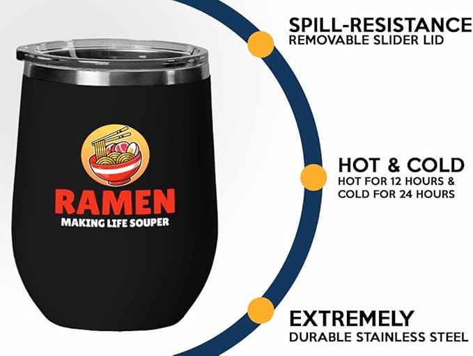Ramen Lover Black Edition Wine Tumbler 12oz - Making Life Souper - Food Lovers chicken pumpkin vegan pantry spicy noodles