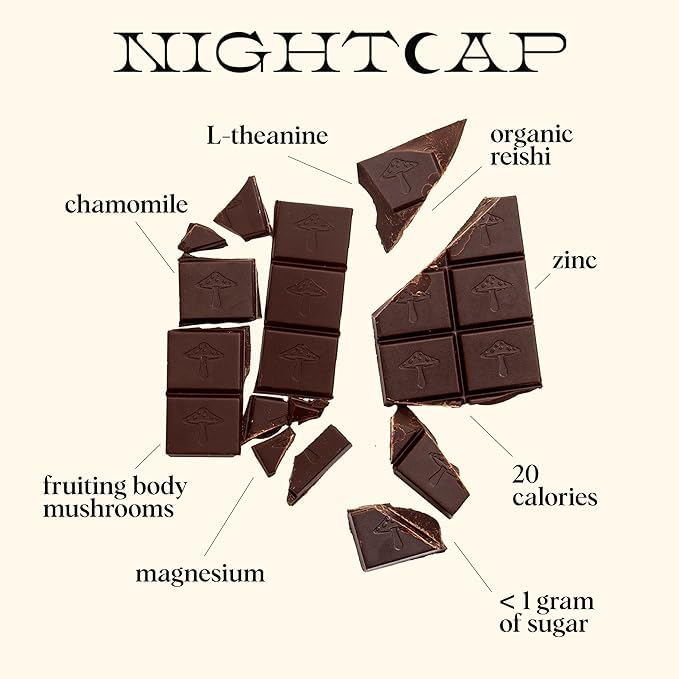 Nightcap 2-Pack | Functional Mushroom Chocolates | Supports Deep Sleep Calm Mind Stress Relief | Reishi Magnesium Zinc L-Theanine &amp Chamomile | Helps to Fall &amp Stay Asleep Cream