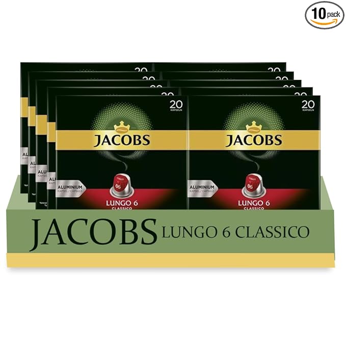 Jacobs Lungo 6 Classico 10x20 CAPSULES Coffee Capsules Compatible with (052 USD/CAP)