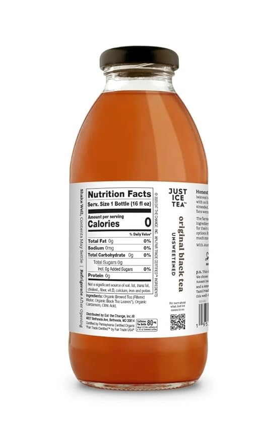 Just Ice Tea Organic Iced Tea 16 Fl Oz Glass Bottles (Pack of 4) (Original Black Tea)
