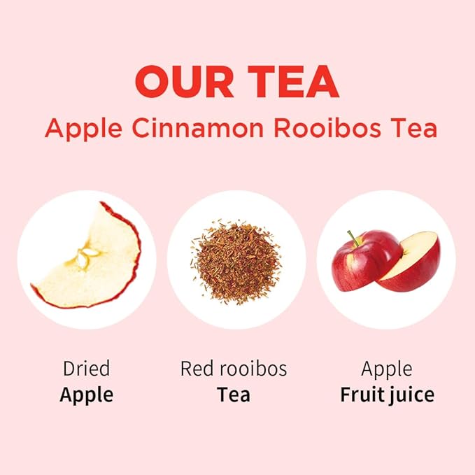 ROASTIQUE Apple Cinnamon Rooibos Tea with Real Dried Fruit – Premium Orgainc Tea Sweet Fruit Blend Hot or Iced Tea Zero Sugar &amp Zero Calories 8 Tea Bags