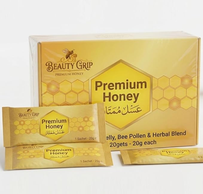 Royal Boost Honey Sachets Herbal Vitality &amp Energy Support Organic Honey with Bee Pollen &amp Herbal Blend Large Pack of 12 Sachets – Single Serve 20g Individually Sealed Honey Packs