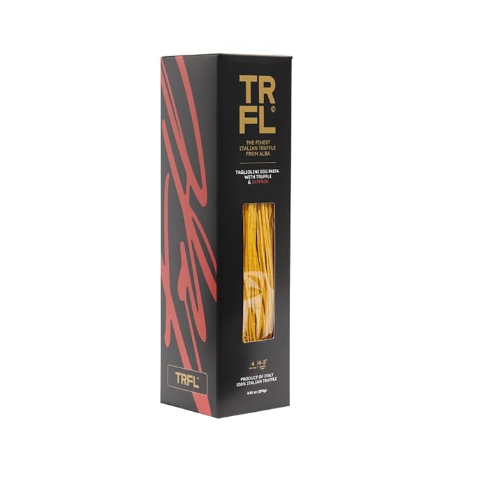 TRFL Truffle &amp Saffron Tagliolini – Artisanal Italian Egg Pasta Noodles 3% Truffle Grains and Saffron Handcrafted in Alba Italy – Gourmet Gift 4 Servings 8.8 oz (250g)