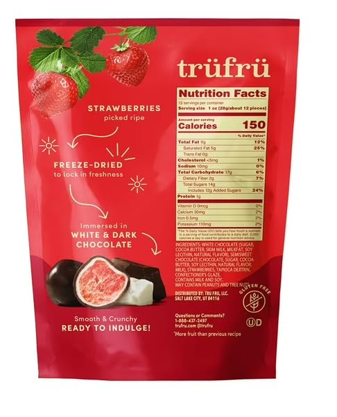 Tru Fru Nature's Strawberries White and Dark Chocolate Covered Freeze-Dried 130z