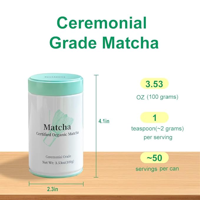 MatchAdmire Ceremonial Grade Matcha Powder Organic Green Tea Powder Rich Flavor100% Vegan with No Fillers Radiation-Free 3.53oz Tin