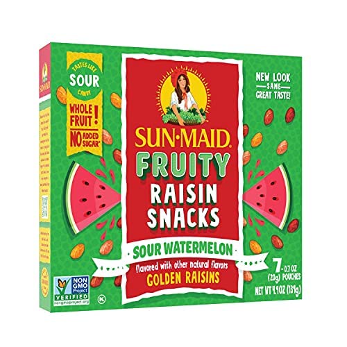 Sun-Maid Sour Watermelon Fruity Raisin Snacks - (56 Pack) 0.7 oz Pouches - Sour Watermelon Raisins - Dried Fruit Snack for Lunches and Snacks