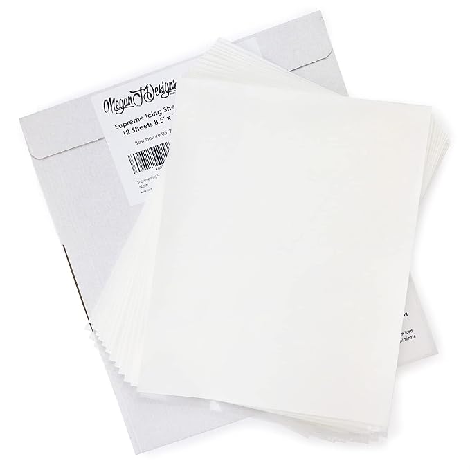 Supreme Icing Sheets 12 Pack Premium Flexible White Frosting Edible Printer Paper Cake Decorating 8.5 x 11 by MeganJDesigns
