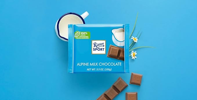 Ritter Sport Alpine Milk Chocolate 3.5 Ounce Bar 12 Pack 100% certified Sustainable Cocoa