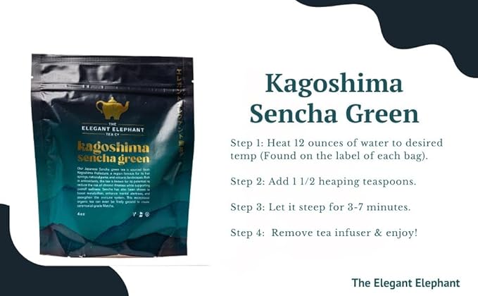 Japanese Sencha Green Tea Organic Loose Leaf Sencha Tea – Antioxidant &amp Detox Support – Refreshing Hot or Iced Green Tea – 4 oz Resealable Bag (Makes 50 Cups) – The Elegant Elephant