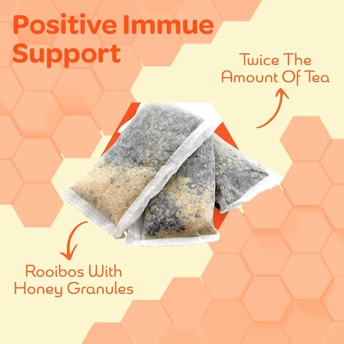True Honey Rooibos Tea Bags - Honey Crystals Blended in Every Sachet - Decaf Red Rooibos Tea - All Natural Organic Herbal Caffeine Free Tea Bag 24 Count