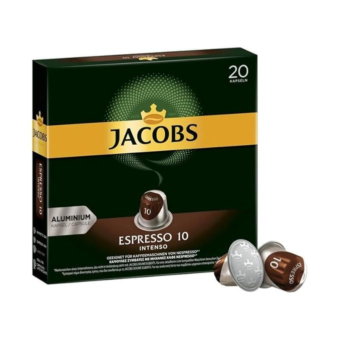 Jacobs Espresso 10 Intense 10x20 CAPSULES Coffee Capsules Compatible with (052 USD/1 CAP)