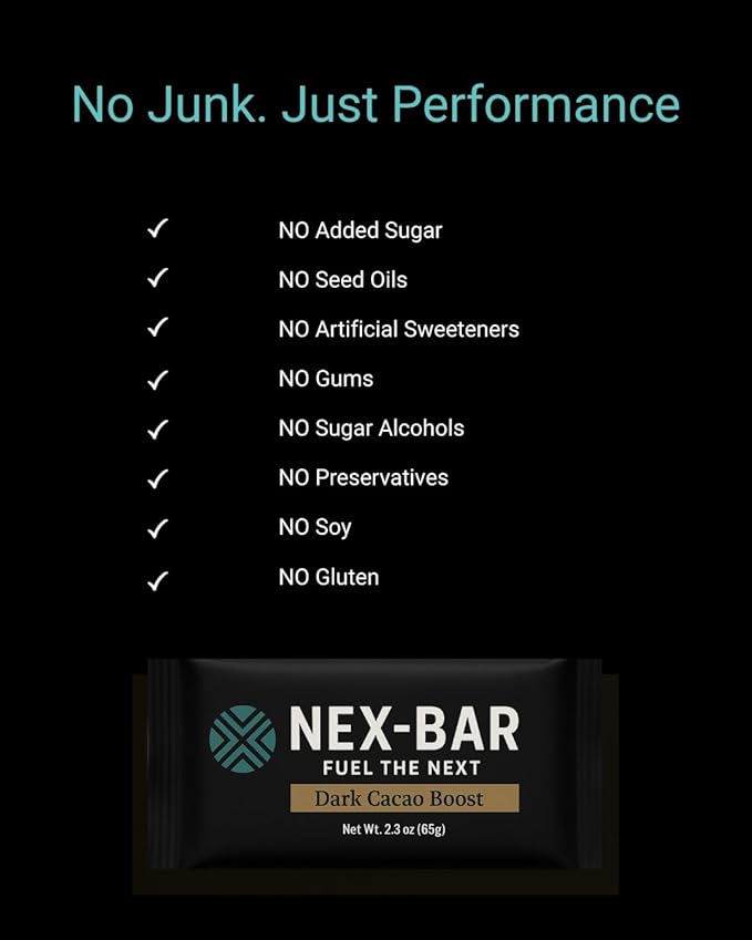 NEX-BAR Dark Cacao Boost Protein Bars - 8 Pack (19G Protein) No Added Sugar No Artificial Sweeteners