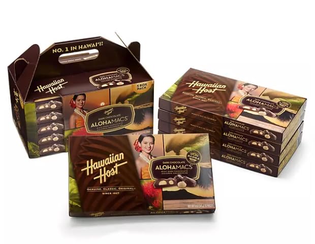 Dark Chocolate Covered Macadamia Nuts by Hawaiian Host 5 Box Tote - 5 ounces