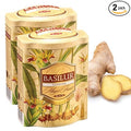 Basilur Pure Ceylon Black Loose Tea with Ginger Included Filter and Real Bits of Ginger Throat Therapy Single Origin Tea 100g (3.5 oz.) Tin Caddy Pack of 2