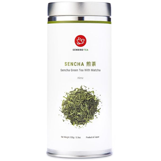 Senbird Premium Sencha With Matcha - Japanese Green Tea With Matcha - From Kyoto Japan - Loose Leaf Tea In Airtight Tea Tin (3.5oz/100g)
