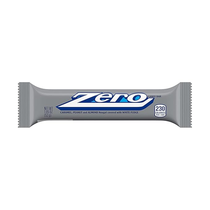 Zero Candy Bars 1.85 oz Each Caramel Peanut and Almond Nougat Covered with White Fudge Classic Retro Chocolate Candy Bar