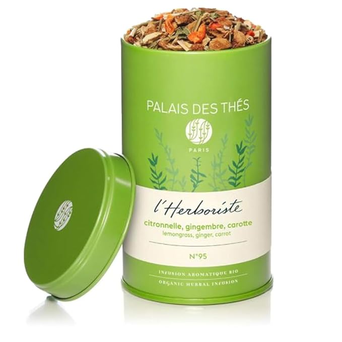 Palais des Thés Caffeine-Free Tea - L'Herboriste N°95 Organic Energy Herbal Blend with Lemongrass Ginger &amp Carrot - Premium Loose Leaf Tea 3.2oz Tin