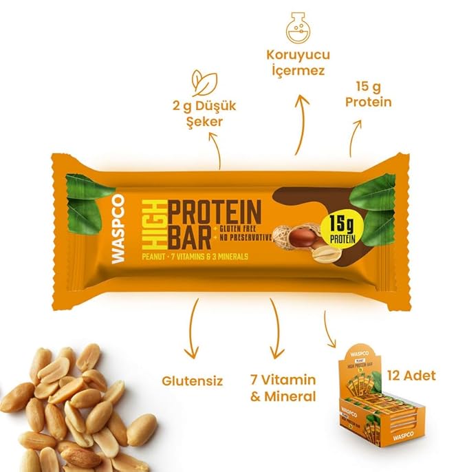 (12 Count) Protein Bars PEANUTS Gluten Free with 15g Protein and 2g Sugar 50G