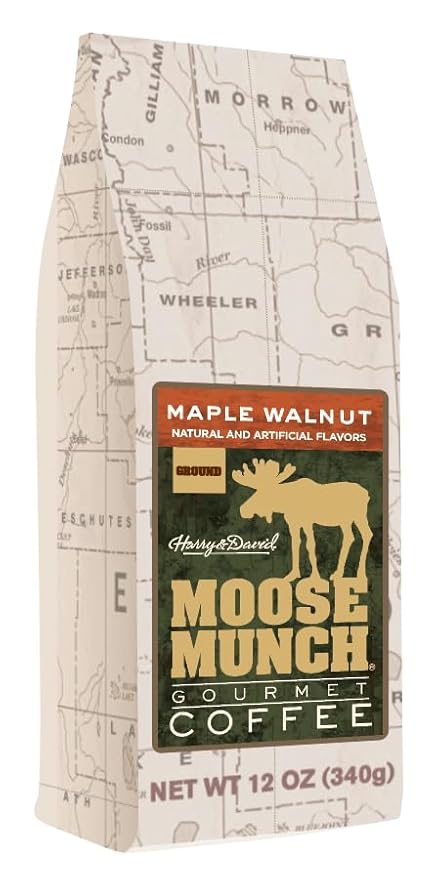 Moose Munch Maple Walnut Ground Coffee – 4 Pack 12 oz Bags – Sweet Maple Flavor with Nutty Walnut Flavored Medium Roast Coffee