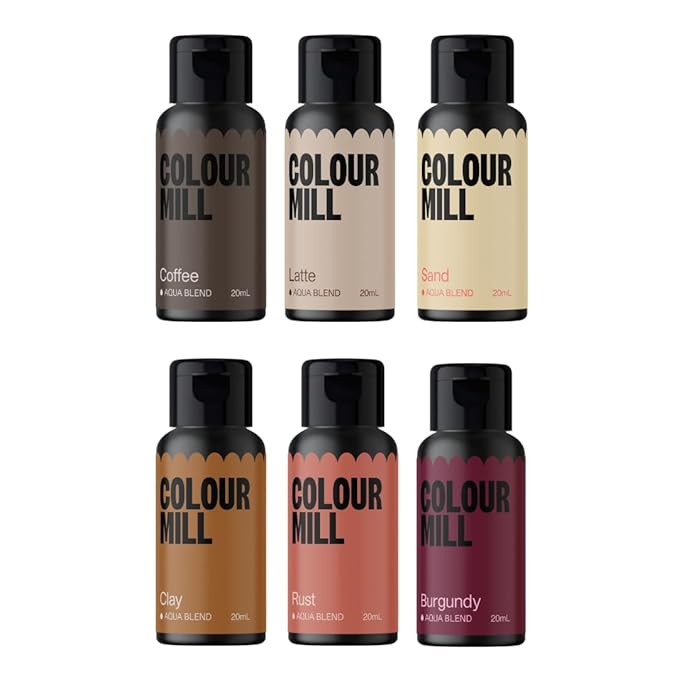 Colour Mill Outback Pack Aqua Blend Water-Based Food Coloring 20 Milliliters Each of 6 Colors: Burgundy Clay Coffee Latte Rust and Sand