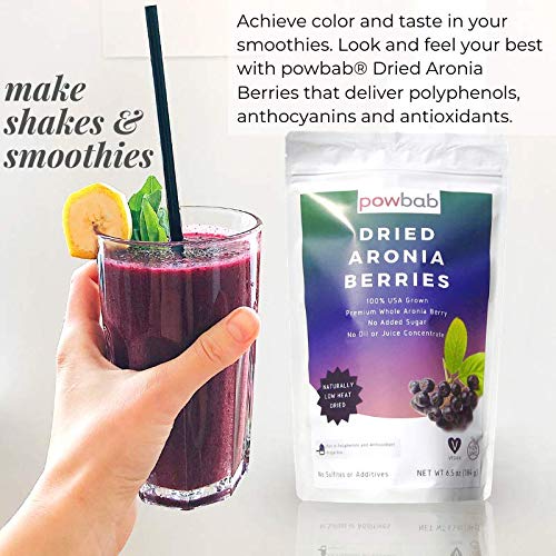 powbab Dried Aronia Berries from 100% USA Grown Organic Aronia Chokeberry. No Added Sugar. Not Freeze Dried Not Frozen. Made in USA Whole Black Chokeberry (6.5 oz)