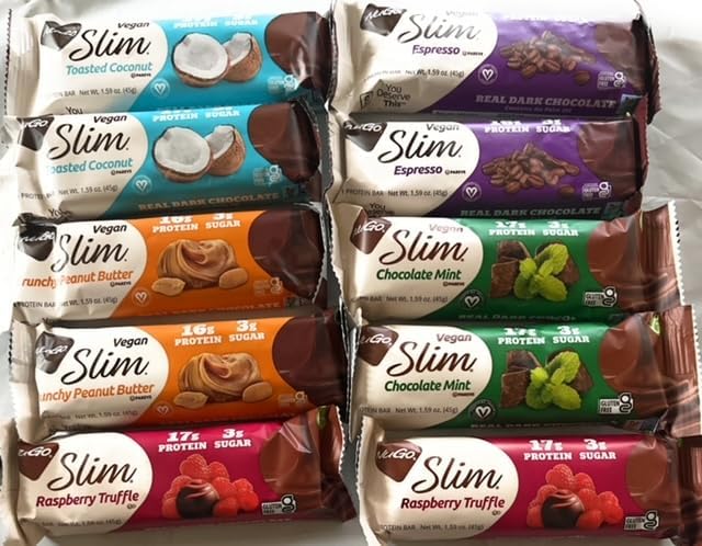 Variety Slim Protein Bar Variety Pack 10 Count 16-17g Protein 3g Sugar High Fiber Low Net Carbs Gluten Free 10 Count (5 Flavors) 2 of each Truffle Mint Peanut butter Espresso Coconut or Brown