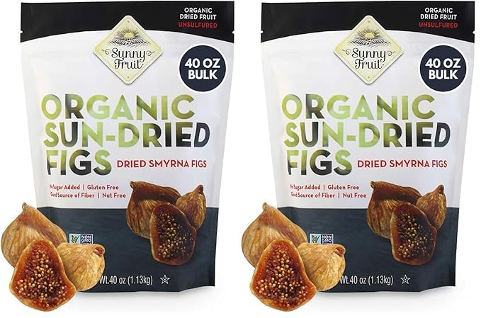 Sunny's Fruit Organic Turkish Dried Figs 2.5 Pound Bulk Bag | Healthy Sweet Snack | ORGANIC NON-GMO VEGAN HALAL KOSHER NO PRESERVATIVES NO SUGAR ADDED (Pack of 2)