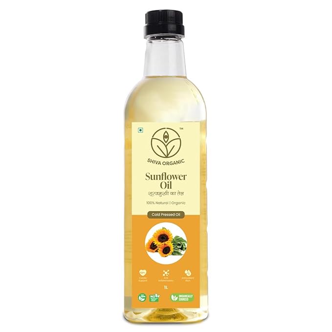 Shiva Organic Cold-Pressed Sunflower Oil - 100% Natural 1L (33.8 fl oz)) for Cooking and Health