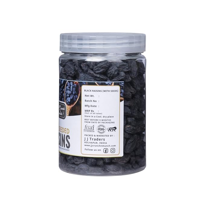 Natural Afghan Black Dried Fresh Raisins Seeded Premium Quality ready to eat Black seeded Raisin (Pack Of 3 (750 Gram))