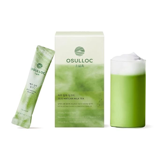 OSULLOC Jeju Matcha Milk Tea (7oz X 10 Packets) Easy on-the-go Stick type Powder Blended tea Deep flavored matcha &amp creamy milk