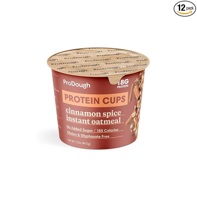 ProDough High Protein Instant Oatmeal Cup 18g of Protein per Serving No Added Sugars Low Carb Healthy Breakfast Cup Incredible Taste (12pk Cinnamon &amp Spice)