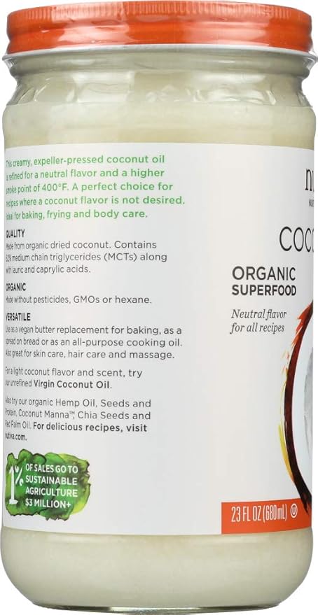 Nutiva Organic Coconut Oil Refined 23 fl oz (680 ml)(pack of 2)