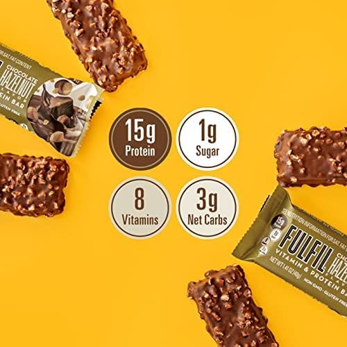 FULFIL Vitamin and Protein Bars Chocolate Salted Caramel Snack Sized Bar with 15g Protein &amp Vitamin and Protein Bars Hazelnut Snack Sized Bar with 15 g Protein and 8 Vitamins