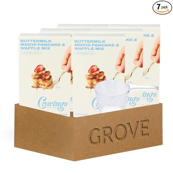 Butter Milk Pancake – 6x Buttermilk Mochi Pancake and Waffle Mix – 14.2OZ Bundle with 1 Cup Plastic Clear Measuring Cup – Rice Flour Blend with Buttermilk for Pancakes and Waffles – Gift Set (7 Items)