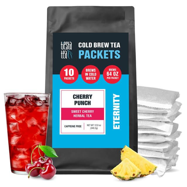 Tiesta Tea - Cherry Punch Cold Brew Loose Leaf Sweet Cherry Herbal Tea Premium Iced Non-Caffeinated Cold Brew Packets Makes 64 oz of Pitcher Per Bag (Pack of 10)