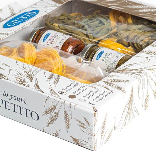 Giusto Sapore Pasta Gift Set - Imported From Italy - Perfect for The Foodie In Your Life - Italian Feast Tagliolino Paglia e Fieno Tagliatelle Red Pesto &amp Basil Pesto