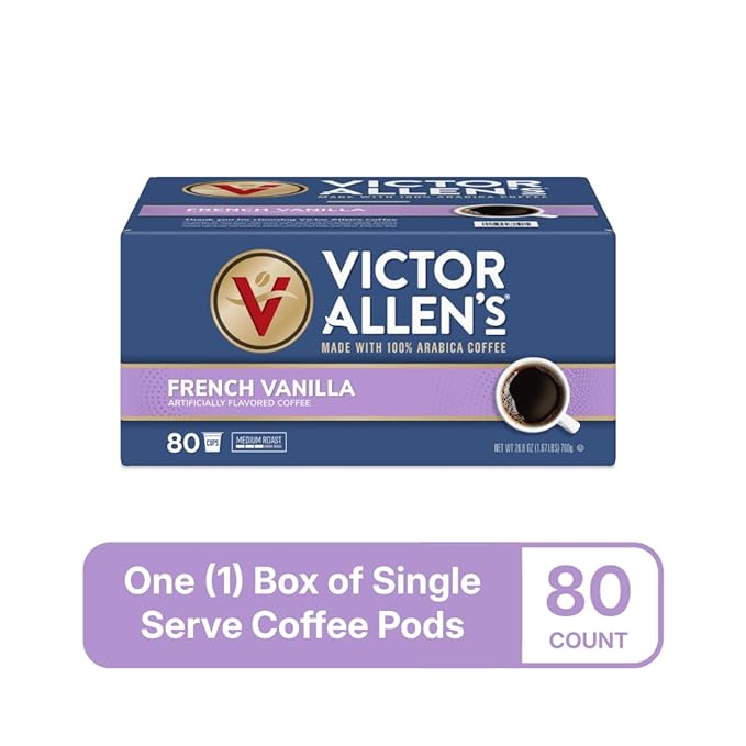 Victor Allen's Coffee French Vanilla Flavored Medium Roast 80 Count Single Serve Coffee Pods for Keurig K-Cup Brewers