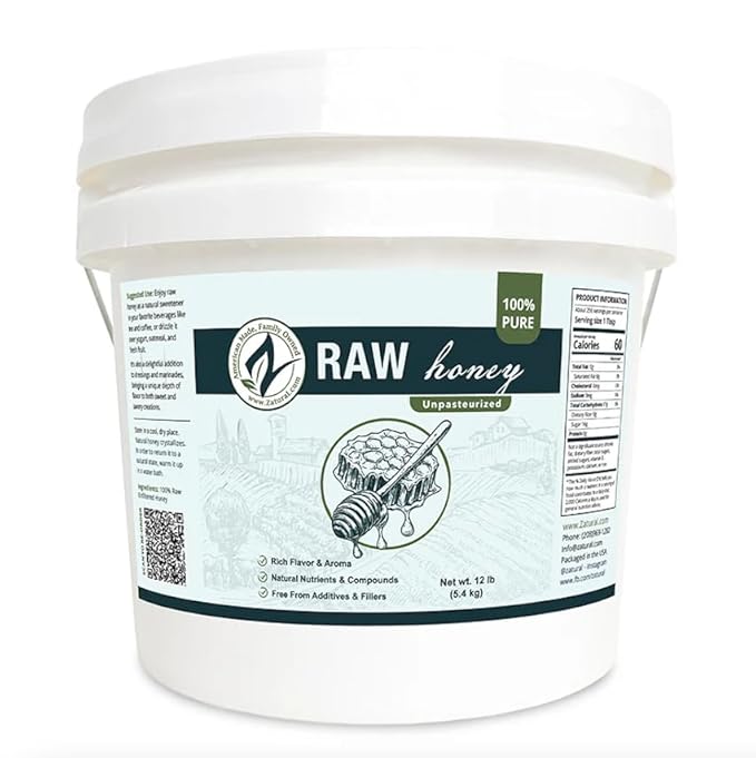 Zatural 100% Pure Natural Honey | Premium Unfiltered Sweetener &amp Food Ingredient | Ideal for Beverages Baking &amp Culinary Use ~1 Gallon (12 Pounds)