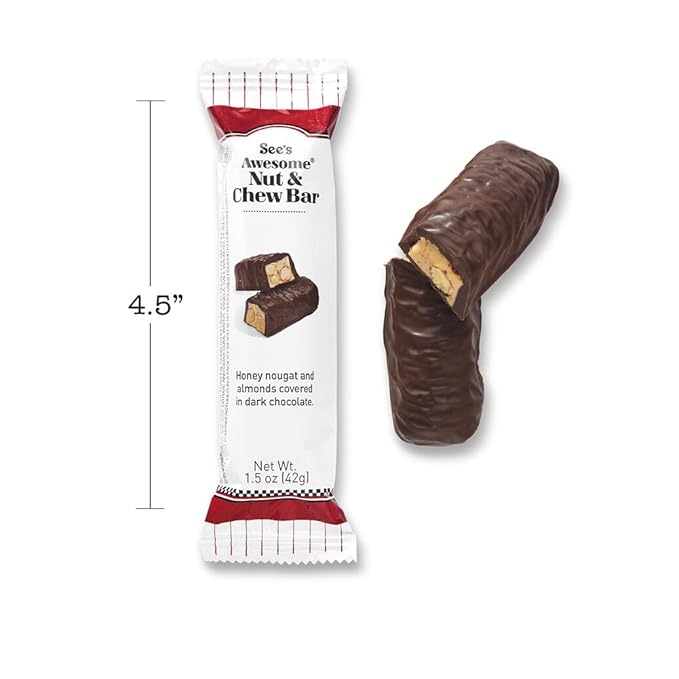 See's Candies Awesome Peanut Brittle Bars - Gourmet Almond and Honey Nougat 8 Individually Wrapped Bars 9.3 oz