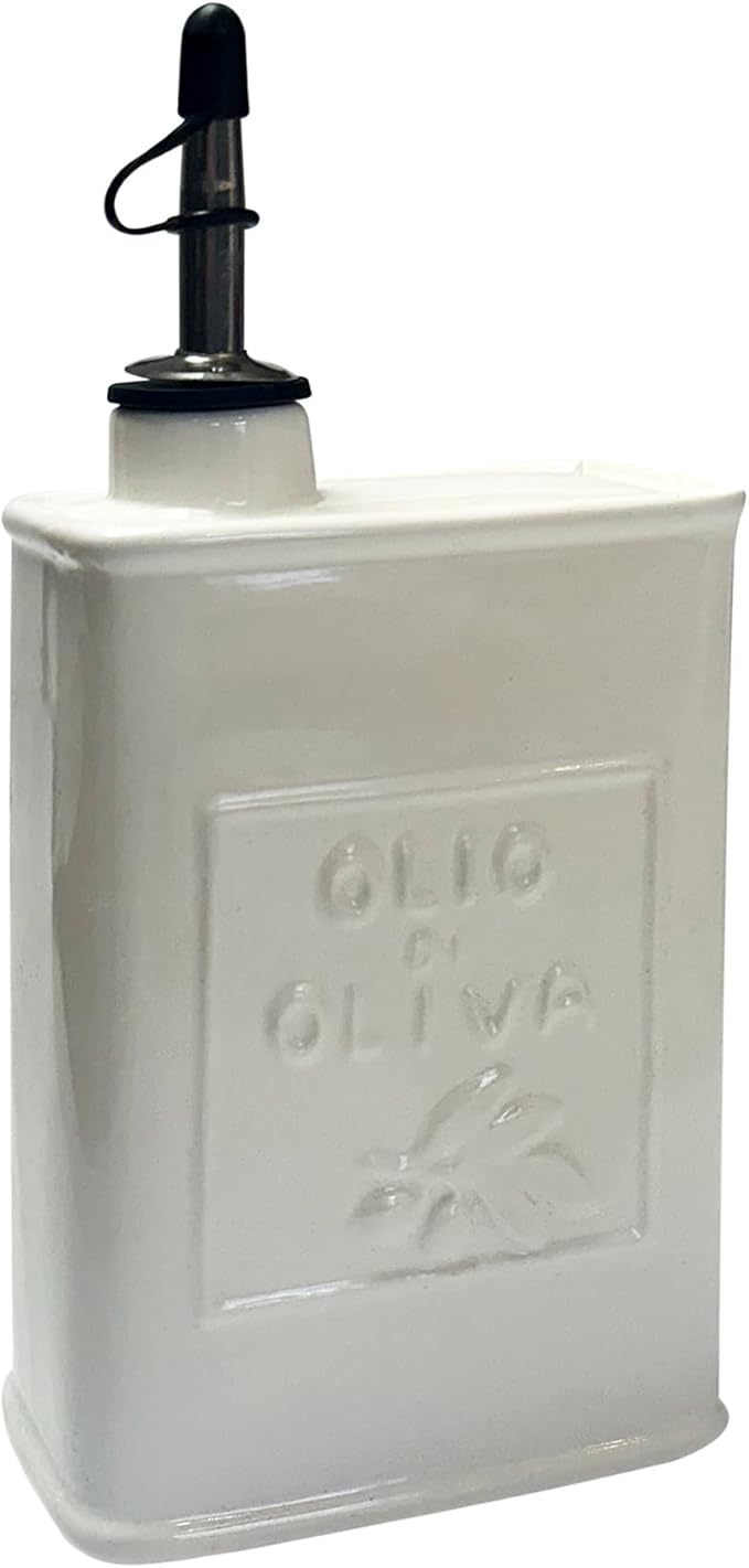 Fox Run White Ceramic Oil Can 17 oz/500 ML Olive Oil Dispenser With Pouring Spout and Cap