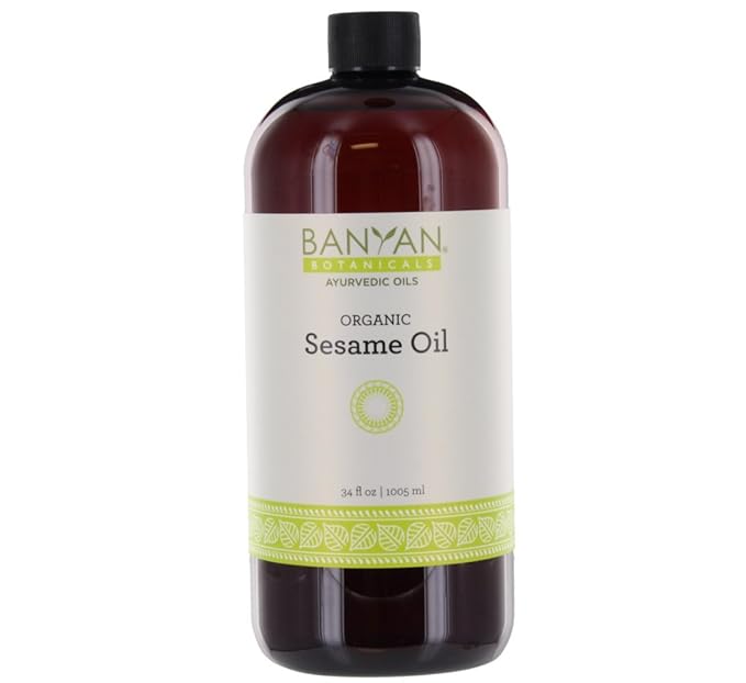 Banyan Botanicals Organic Unrefined Sesame Oil – Rich &amp Warming Ayurvedic Massage Oil for Body &amp Scalp – Traditional Abhyanga Oil for Deep Tissue Grounding &amp Recovery – 34 oz – USDA Organi