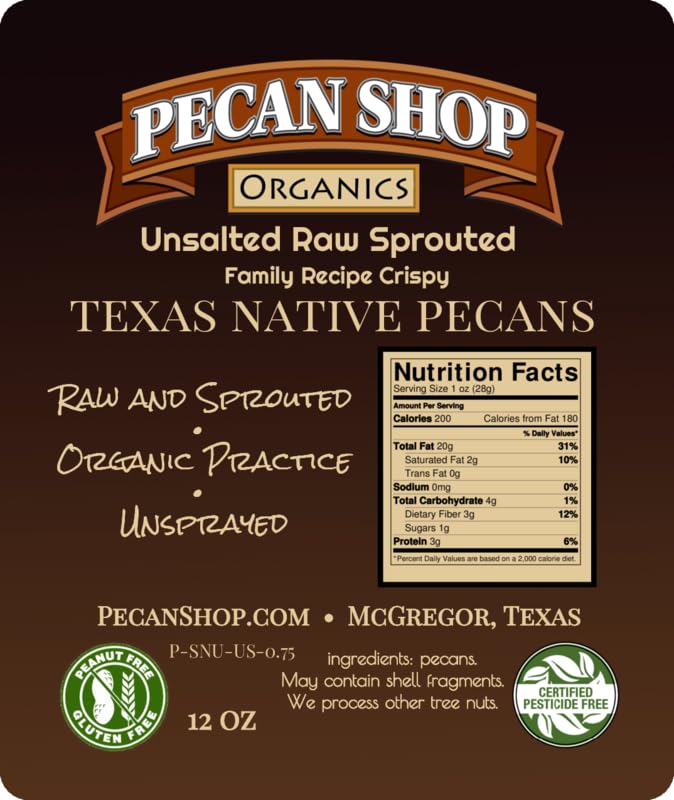 Pecans Unsalted Sprouted Organic Raw Pecan Shop 12 Ounce (Pack of 2)