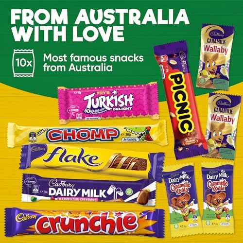 Cadbury Chocolate Box 10-Pack – A Delicious Assortment of Australian Favorites Including Flake Crunchie Turkish Delight Picnic and More – 316g of Classic Cadbury Chocolates