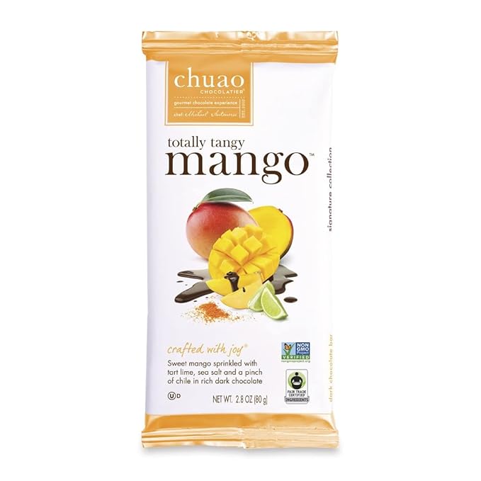 Chuao Chocolatier Totally Tangy Mango Chocolate Bars | Gourmet Artisan European No Preservatives | For Gift Baskets Christmas Gifts for Women Men Birthday Care Package | 3 Pack